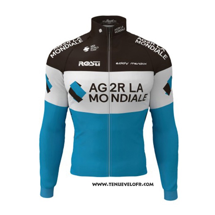 2019 Maillot Ciclismo Ag2r La Mondiale Noir Blanc Bleu Manches Longues et Cuissard